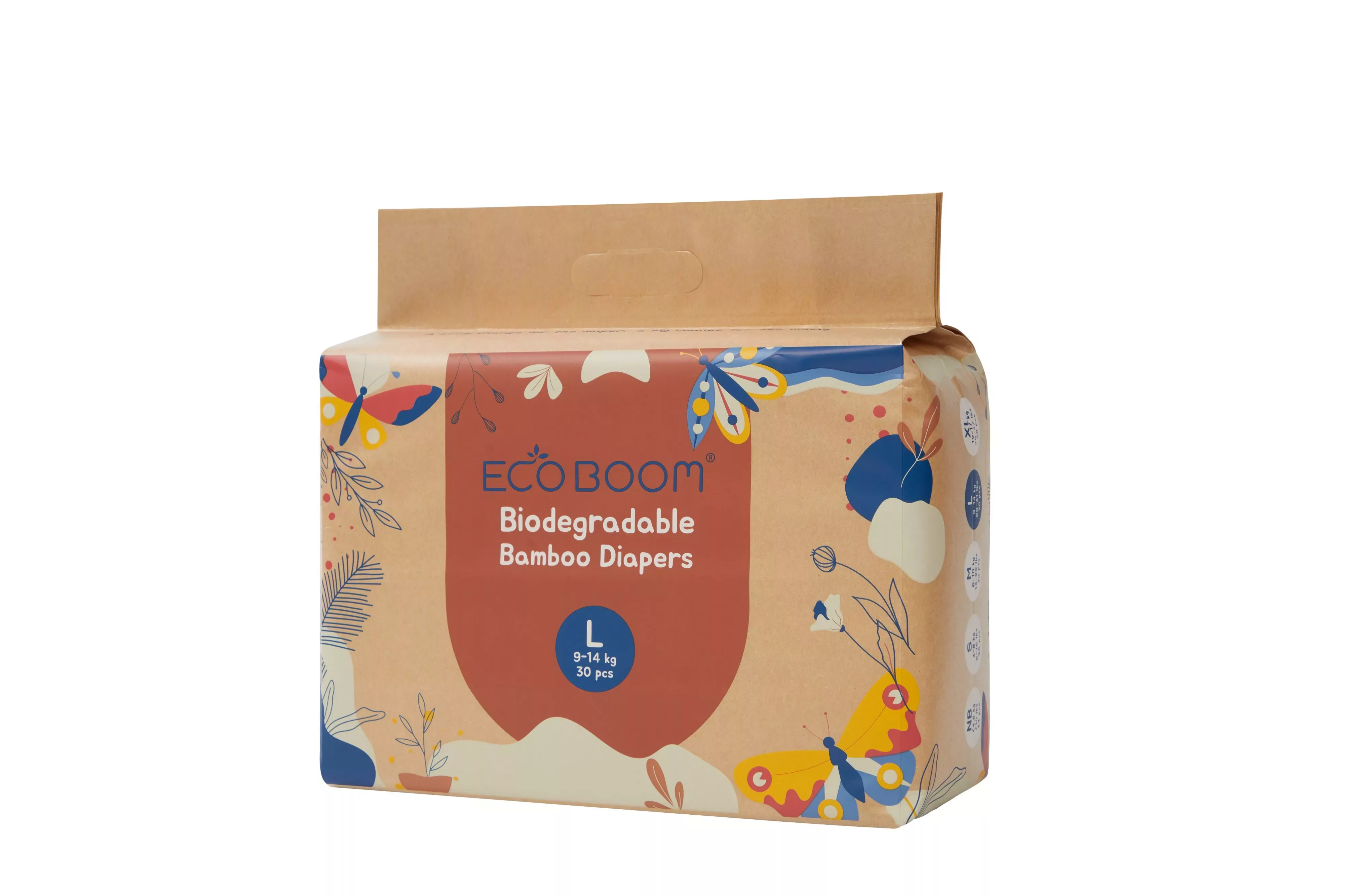 Бебешки Бамбукови Биоразградими Еко Пелени Eco Boom, Размер №4 (9-14 Кг.) - 30 Бр. - Pure