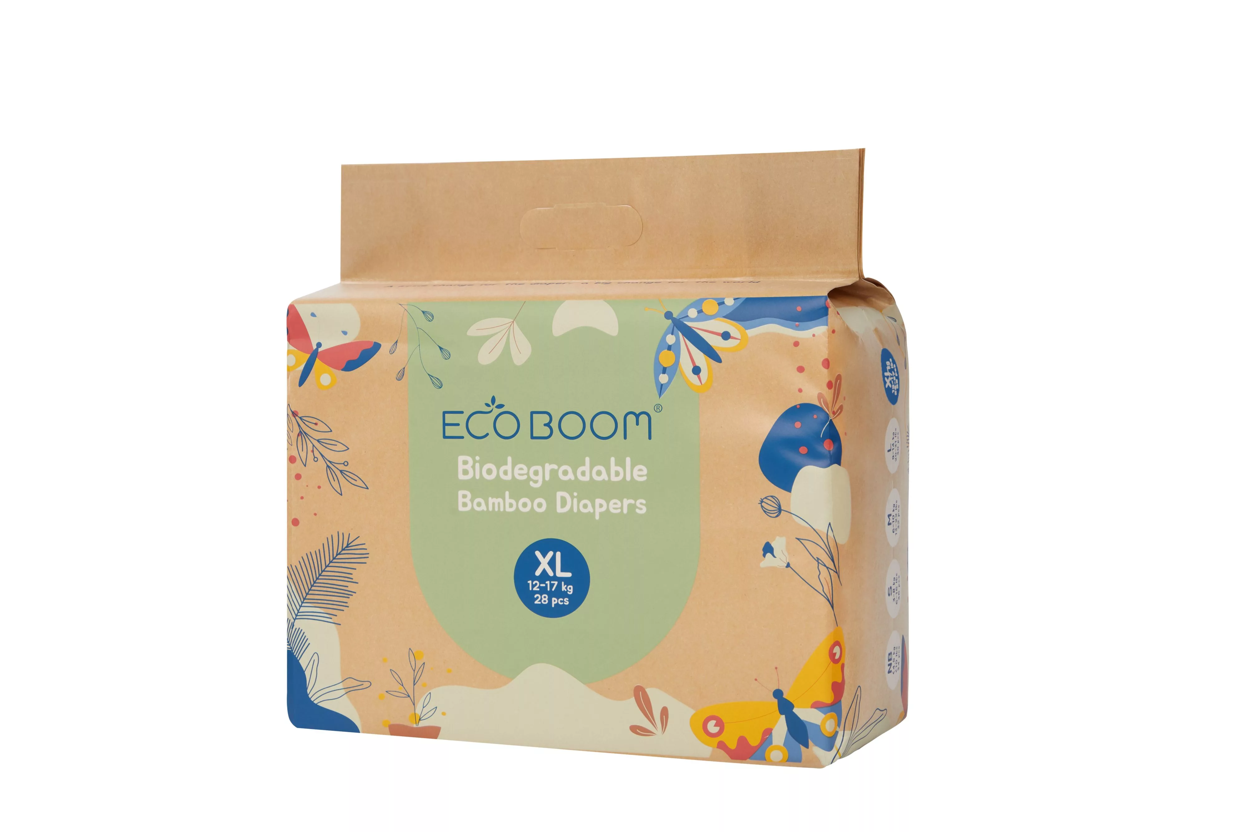 Бебешки Бамбукови Биоразградими Еко Пелени Eco Boom, Размер №5 (12+ Кг.) -28 Бр. - Pure