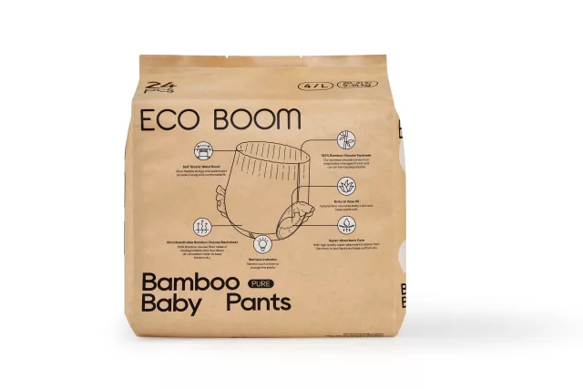 Бебешки Бамбукови Гащи, Eco Boom Размер № 4 (9 – 14 Кг.) -24Бр. – Pure