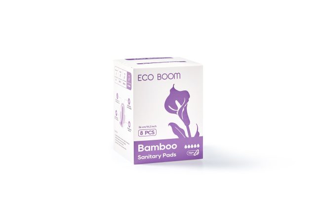 Бамбукови Биоразградими Дамски Превръзки С Крилца - Нощни Extra - Eco Boom, Премиум - 8 Бр.